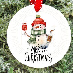 Merry Christmas Cocktail Titos Snowman Christmas Ornament NEW Personalization